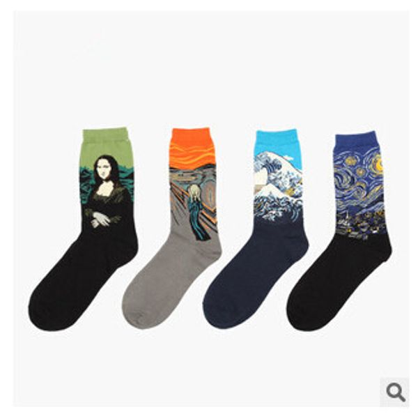 

wholesale- van gogh painting abstract retro artistic mona lisa socks christmas socks for men and women in tube socks ing, Black