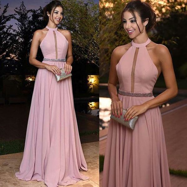 new generous halter pink prom dress round neck a line long party dress chiffon evening gown, Black
new generous halter pink prom dress round neck a line long party dress chiffon evening gown, Black