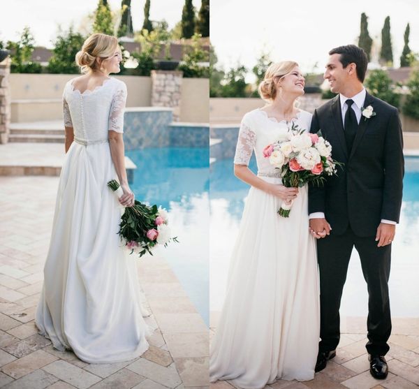modest white lace wedding dresses with 1/2 sleeve underline vestido de novia custom made sparking sash a line vintage bridal gowns
modest white lace wedding dresses with 1/2 sleeve underline vestido de novia custom made sparking sash a line vintage bridal gowns