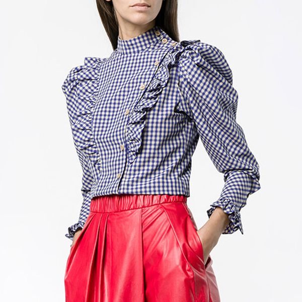 brand designer women plaid blouse 2018 spring autumn office lady work stand collar ruffle flounced long sleeve buttons shirts casual, White
brand designer women plaid blouse 2018 spring autumn office lady work stand collar ruffle flounced long sleeve buttons shirts casual, White