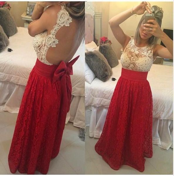 2016 charming ivory and burgundy lace prom dresses a line floor length backless evening dress with crew neck pearls bow party gown, Black;red
2016 charming ivory and burgundy lace prom dresses a line floor length backless evening dress with crew neck pearls bow party gown, Black;red