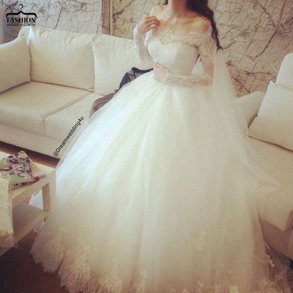 custom made lace applique off-shoulder long sleeve ball gown princess wedding dresses lace edge vintage bridal gowns plus size vestidos chic, White
custom made lace applique off-shoulder long sleeve ball gown princess wedding dresses lace edge vintage bridal gowns plus size vestidos chic, White