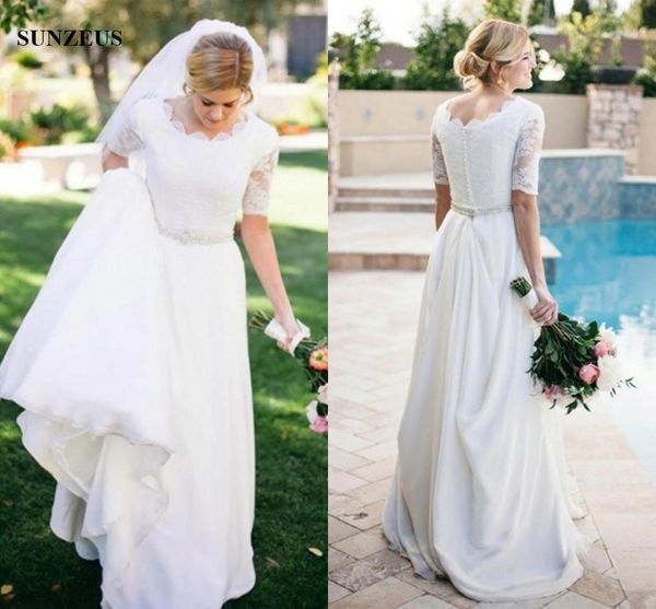 a-line short sleeve garden wedding dresses appliques lace chiffon bridal gowns long dress for brides ing, White
a-line short sleeve garden wedding dresses appliques lace chiffon bridal gowns long dress for brides ing, White
