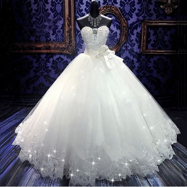 real pes bling bling crystal wedding dresses back bandage tulle appliques floor-length ball gown wedding gowns, White
real pes bling bling crystal wedding dresses back bandage tulle appliques floor-length ball gown wedding gowns, White