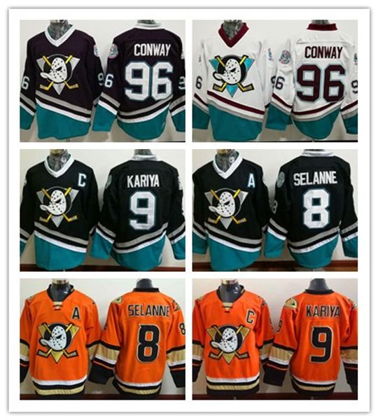 Men's Mighty Ducks Of Anaheim 8 Teemu Selanne 9 Paul Kariya #96 Charlie Conway 1995-96 White CCM Stitched Vintage ice Hockey Jersey
Men's Mighty Ducks Of Anaheim 8 Teemu Selanne 9 Paul Kariya #96 Charlie Conway 1995-96 White CCM Stitched Vintage ice Hockey Jersey