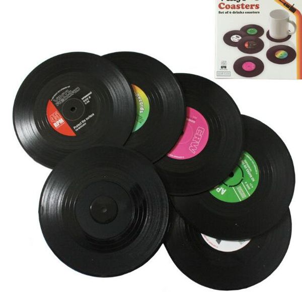 

Fa hion 6 pc et home table cup mat creative decor coffee drink placemat pinning retro vinyl cd record drink coa ter