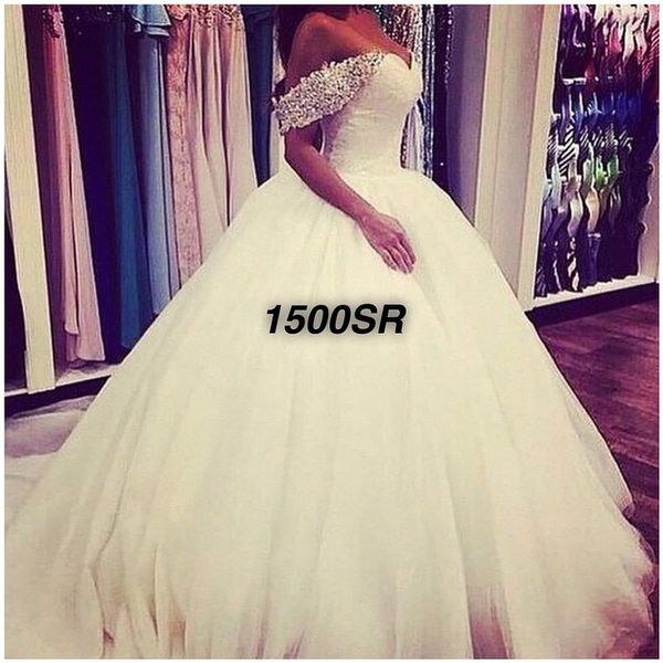 bead sequins off-shoulder ball gown wedding dresses organza chapel train long bridal gowns no sleeve plus size arabic dress cheap, White
bead sequins off-shoulder ball gown wedding dresses organza chapel train long bridal gowns no sleeve plus size arabic dress cheap, White