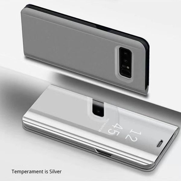 Holder Phone Case Electroplate Clear Smart Kickstand Mirror View Flip Cover Sleep wake For iphone 6 7 8 X samsung galaxy s7 S8 S8 plus note8