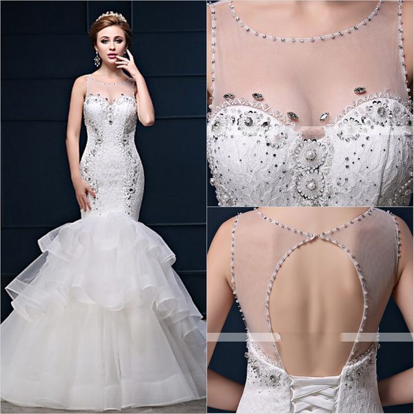 2016 sale fashion custom made trumpet/mermaid white chapel train scoop beading crystal lace/tulle/organza wedding dresses 208
2016 sale fashion custom made trumpet/mermaid white chapel train scoop beading crystal lace/tulle/organza wedding dresses 208