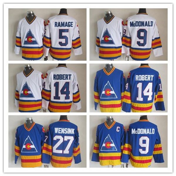 1980 retro colorado hockey jerseys 9 lanny mcdonald 7 john wensink 5 rob ramage 14 rene robert blue white ccm vintage uniforms, Black;red
1980 retro colorado hockey jerseys 9 lanny mcdonald 7 john wensink 5 rob ramage 14 rene robert blue white ccm vintage uniforms, Black;red