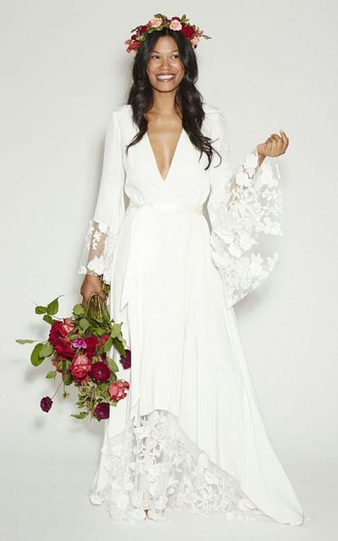 2019 new boho bohemian beach wedding dresses simple style a-line floor length v-neck long sleeve lace chiffon bridal gowns w2000, White
2019 new boho bohemian beach wedding dresses simple style a-line floor length v-neck long sleeve lace chiffon bridal gowns w2000, White