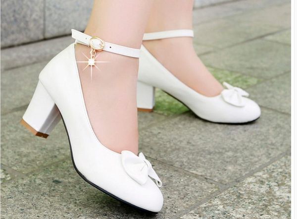 spring and summer bow princess single leather shoes with coarse round head shoes, Black 
spring and summer bow princess single leather shoes with coarse round head shoes, Black
