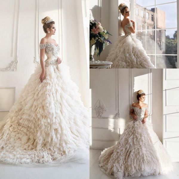 malyarovaolga luxury sparkly corset princess wedding dresses 2018 dubai arabic off shoulder tiered cathedral train church wedding gowns, White
malyarovaolga luxury sparkly corset princess wedding dresses 2018 dubai arabic off shoulder tiered cathedral train church wedding gowns, White