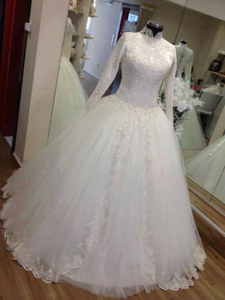 luxury high collar wedding dresses for muslim women long sleeves ball gown dubai bridal wedding gowns arabic vestidos de novia, White
luxury high collar wedding dresses for muslim women long sleeves ball gown dubai bridal wedding gowns arabic vestidos de novia, White