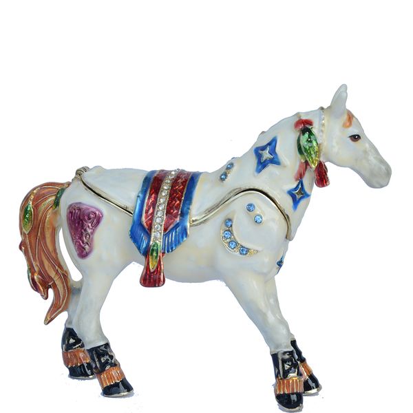 white horse bejeweled jewelry trinket box metal sculpture tabledecoration jewelry organizer souvenir animal statue, Black;white 
white horse bejeweled jewelry trinket box metal sculpture tabledecoration jewelry organizer souvenir animal statue, Black;white