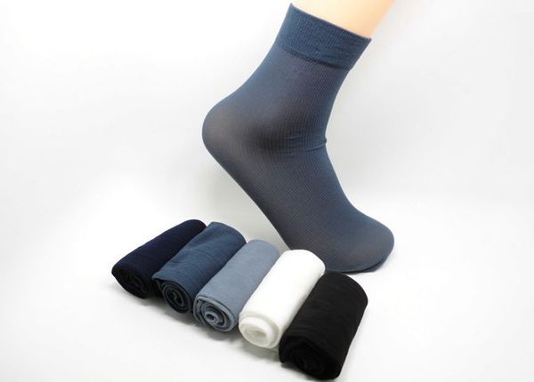 

wholesale-10 pairs casual summer mens dress socks silk solid male bamboo fiber elite brand socks calcetines hombre chaussette homme meias, Black