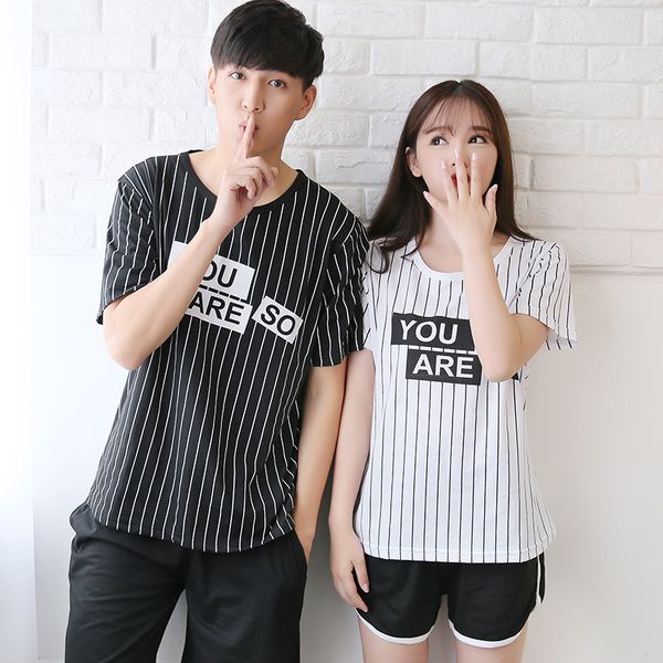 wholesale- 2017 summer couple cotton pajama sets for women men striped lovely cute letters shorts pyjama femme suit pijama costumes, Black;red
wholesale- 2017 summer couple cotton pajama sets for women men striped lovely cute letters shorts pyjama femme suit pijama costumes, Black;red