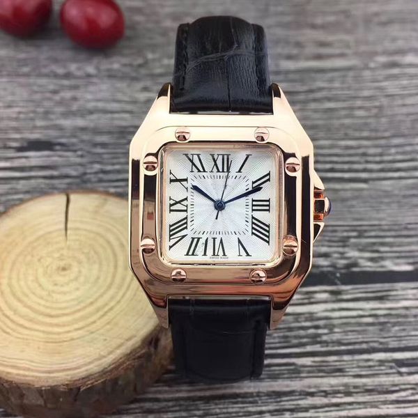 

золото повседневная марка женские часы класса люкс 32 мм квадратный циферблат кожаный ремешок платье кварцевые наручные часы для дам девушка, Slivery;brown
