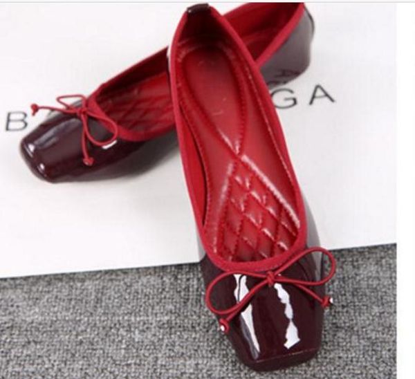 european and american fashion patent leather square head bow flat comfortable large size, Black
european and american fashion patent leather square head bow flat comfortable large size, Black