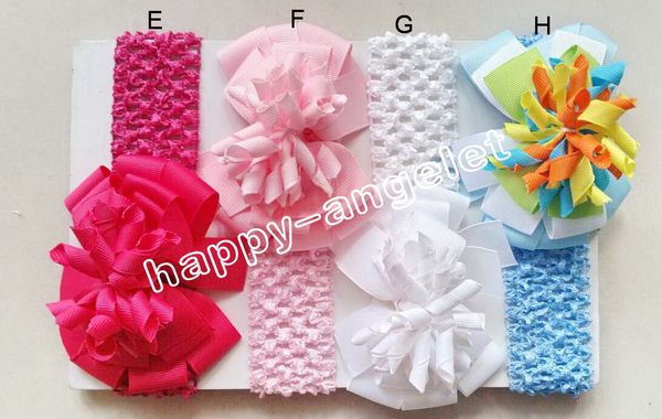 baby 4inch m2m layered curly ribbon hair band hairpins corker hairband korker hair bows clips crochet headband hair accessories 20pcs pd008, Slivery;white