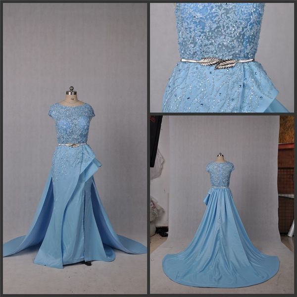 real image zuhair murad blue satin long formal evening dresses with bead sequins fold elegant prom dress high slit vestido, Black;red
real image zuhair murad blue satin long formal evening dresses with bead sequins fold elegant prom dress high slit vestido, Black;red