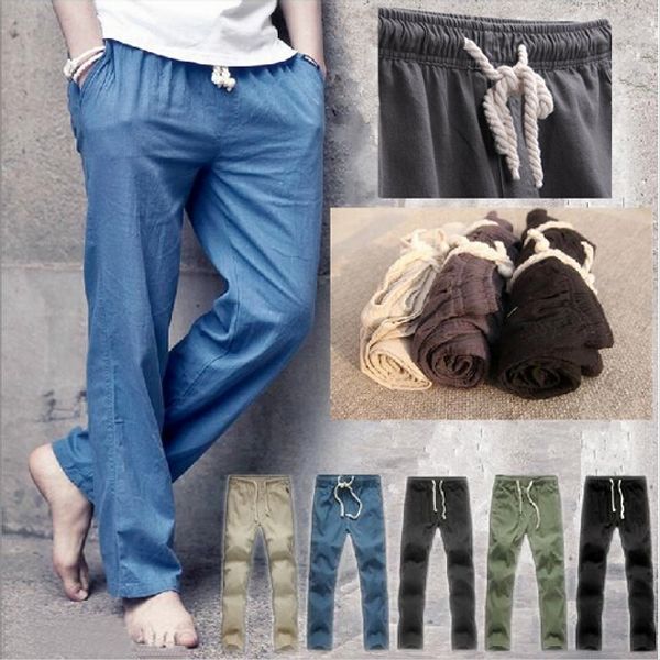 

wholesale-mens linen pants fashion 2015 loose pantalones casual pants trousers for men black khaki joggers pants