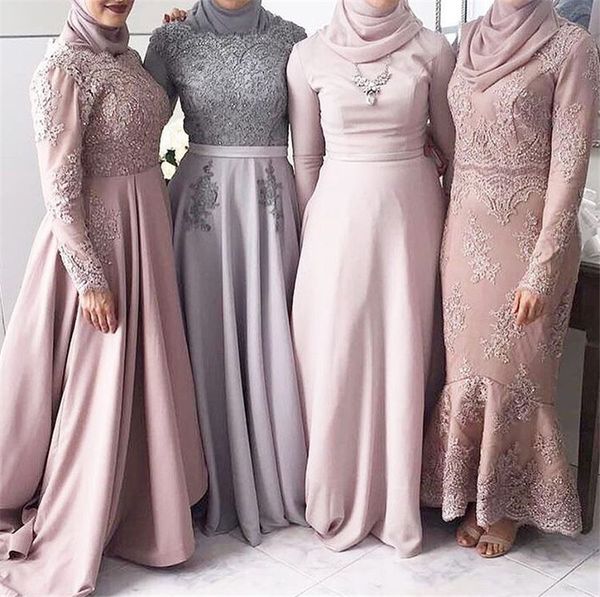 high neck muslim high neck long sleeves grey bridesmaid dress with kerchief applique lace a-line wedding party dresses, White;pink
high neck muslim high neck long sleeves grey bridesmaid dress with kerchief applique lace a-line wedding party dresses, White;pink