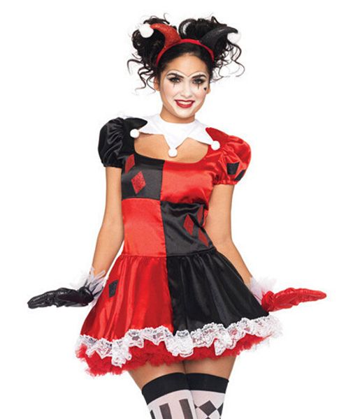 

wholesale-quinn costume funny clown circus cosplay carnival halloween costumes for women performance party dress, Black
