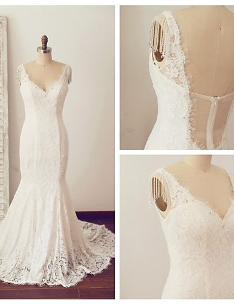 2016 sale fashion custom made trumpet/mermaid ivory chapel train v-neck pearl backless lace wedding dresses 003, White
2016 sale fashion custom made trumpet/mermaid ivory chapel train v-neck pearl backless lace wedding dresses 003, White