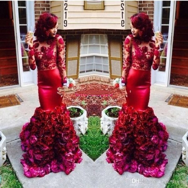 2115 gorgeous dark red lace applique sheer illusion long sleeve mermaid evening dresses with handmade flower train prom gowns exquisite, Black;red
2115 gorgeous dark red lace applique sheer illusion long sleeve mermaid evening dresses with handmade flower train prom gowns exquisite, Black;red