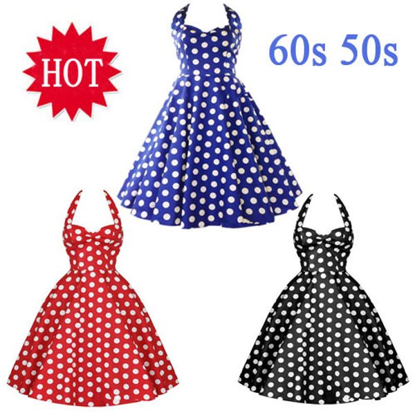 

wholesale-summer style retro audrey hepburn vestidos woman vintage 60s 50s dress big swing polka dot backless rockabilly dress plus size, Black;gray