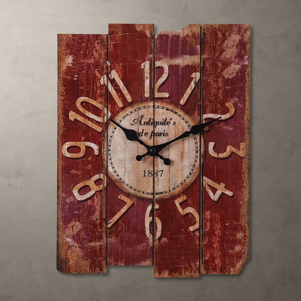 country style red wood wall clock rectangular 30*39cm 0201010