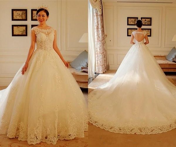 sparkly ball gown wedding dresses cap sleeve backless sequined appliques lace court train bridal gowns custom size, White
sparkly ball gown wedding dresses cap sleeve backless sequined appliques lace court train bridal gowns custom size, White