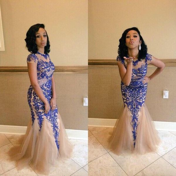 royal blue lace tulle mermaid prom dresses 2016 gorgeous sheer o- neck short cap sleeve champagne tulle backless beaded evening gowns, Black;red
royal blue lace tulle mermaid prom dresses 2016 gorgeous sheer o- neck short cap sleeve champagne tulle backless beaded evening gowns, Black;red