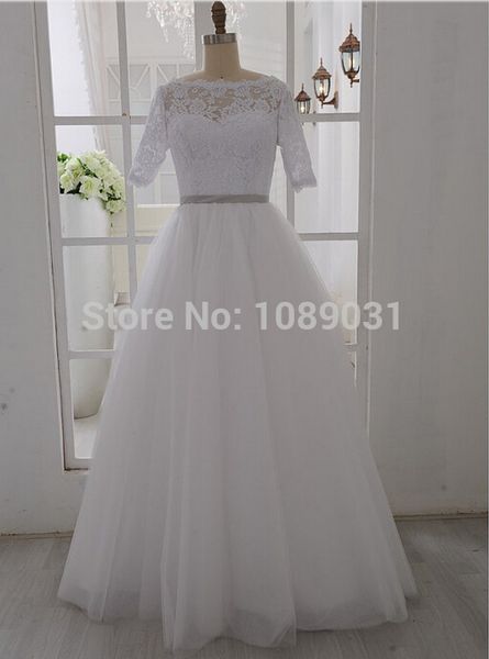 2015 new arrival a line wedding dress elegant real sample vintage inspired lace a line tulle half sleeve romantic formal bridal gown, White
2015 new arrival a line wedding dress elegant real sample vintage inspired lace a line tulle half sleeve romantic formal bridal gown, White