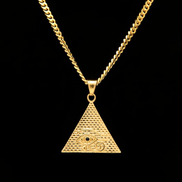 Jewelry Stailess Steel Triangle Shape Ancient Egyptian Eye of Horus Pendant Necklace Gold Plated with Free Chain 27"
Jewelry Stailess Steel Triangle Shape Ancient Egyptian Eye of Horus Pendant Necklace Gold Plated with Free Chain 27"