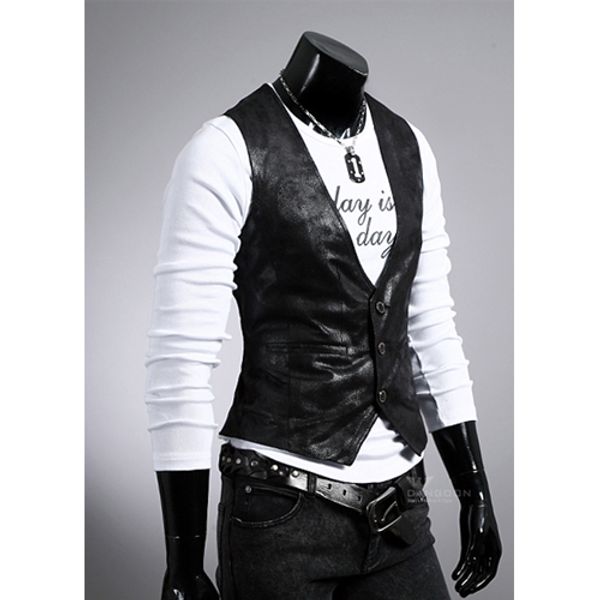 fall-the new autumn 2015 concise joker men's leather cultivate one's morality leather vest, Black;white
fall-the new autumn 2015 concise joker men's leather cultivate one's morality leather vest, Black;white