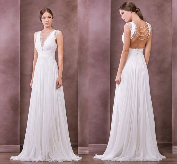 2017 beach chiffon wedding dresses v neck lace appliques sweep train long bridal dresses open back wedding gowns, White
2017 beach chiffon wedding dresses v neck lace appliques sweep train long bridal dresses open back wedding gowns, White