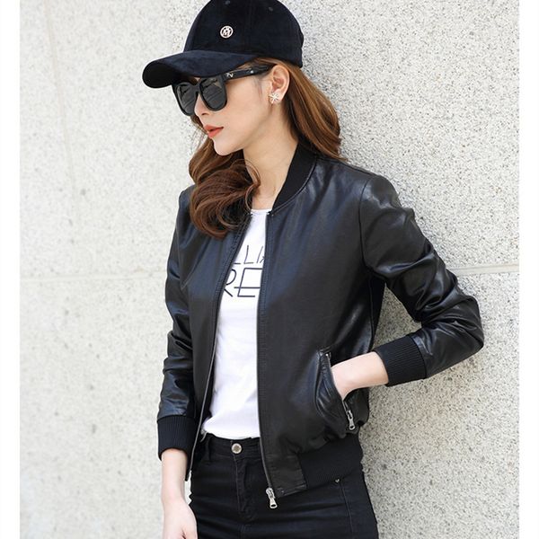 wholesale- new motorcycle faux leather zip b jacket women slim short design autumn leather coat female clothing high quality, Black
wholesale- new motorcycle faux leather zip b jacket women slim short design autumn leather coat female clothing high quality, Black