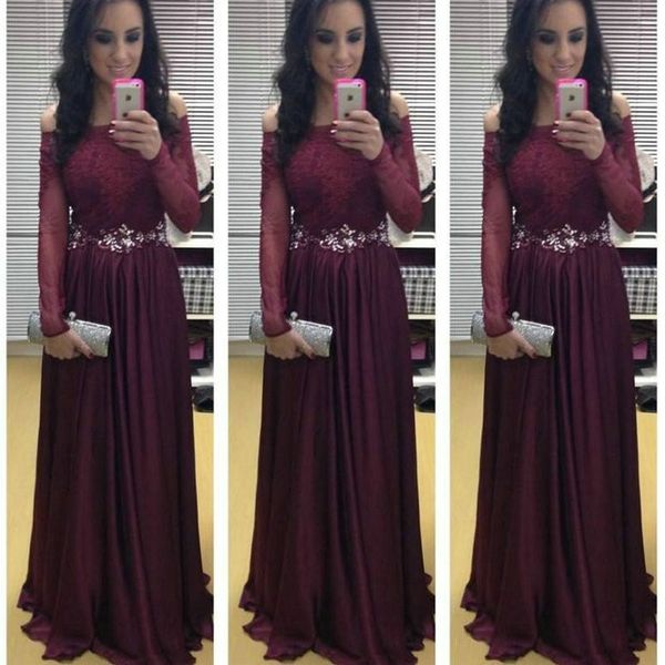 burgundy long sleeve evening dresses 2016 arabic dresses lace a line custom made floor length off shoudler elegant prom gowns, Black;red
burgundy long sleeve evening dresses 2016 arabic dresses lace a line custom made floor length off shoudler elegant prom gowns, Black;red