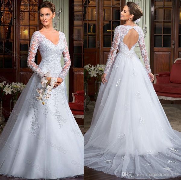 vestido de noiva long sleeve lace wedding dress 2021 new design v neckline bridal gown chapel train, White
vestido de noiva long sleeve lace wedding dress 2021 new design v neckline bridal gown chapel train, White