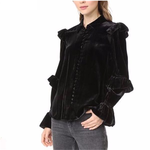 winter women velvet shirts 2018 spring vintage style black color ruffle sleeve button office lady work blouse plus size 2xl 3xl, White
winter women velvet shirts 2018 spring vintage style black color ruffle sleeve button office lady work blouse plus size 2xl 3xl, White