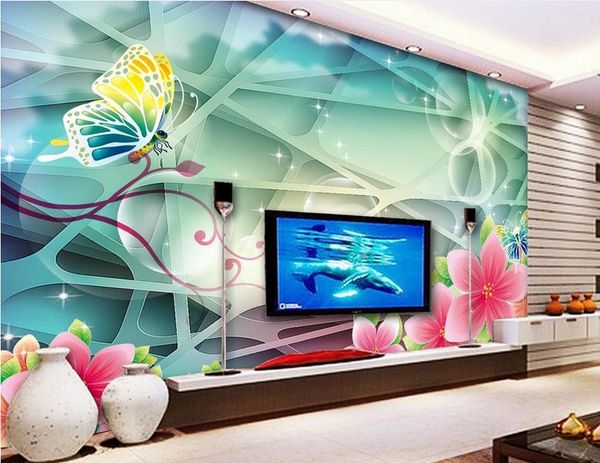 deskwallpaper wood 3d fantasy peach butterfly tv backdrop decorative painting