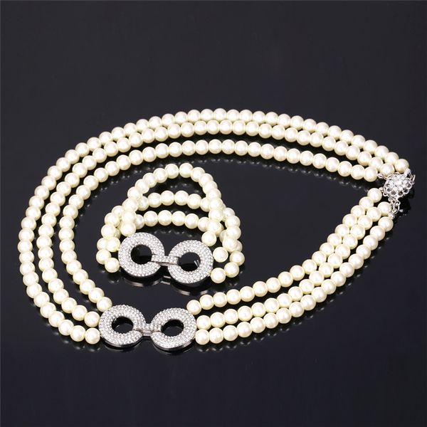 3 layers pearl bracelet for women austrian rhinestone round charms luxury multilayer beaded necklace pearl jewelry set, Silver
3 layers pearl bracelet for women austrian rhinestone round charms luxury multilayer beaded necklace pearl jewelry set, Silver