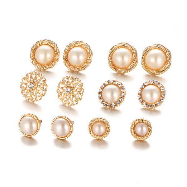 gold color crystal stud earrings sets for women 6 pair/set zircon simulated pearl earring ear studs party wedding gift mix designs hz, Golden;silver
gold color crystal stud earrings sets for women 6 pair/set zircon simulated pearl earring ear studs party wedding gift mix designs hz, Golden;silver
