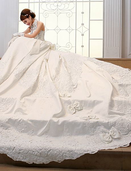 2016 new fashion elegant ball gown ivory chapel train beading high neck lace-up satin wedding dresses 148, White
2016 new fashion elegant ball gown ivory chapel train beading high neck lace-up satin wedding dresses 148, White