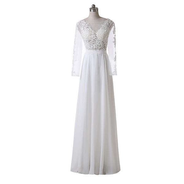 long sleeve beach wedding dresses 2019 applique a-line scoop neckline floor length custom lace chiffon vintage bridal gowns real image w2566, White
long sleeve beach wedding dresses 2019 applique a-line scoop neckline floor length custom lace chiffon vintage bridal gowns real image w2566, White