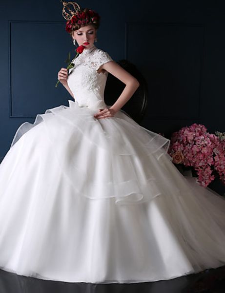 2016 new fashion elegant ball gown white court train high neck short sleeves lace/organza luxurious wedding dresses 156
2016 new fashion elegant ball gown white court train high neck short sleeves lace/organza luxurious wedding dresses 156