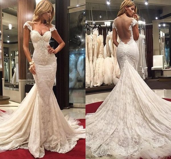 luxury court train capped sleeves backless lace wedding dresses mermaid 2016 bridal gowns custom made wedding gowns, White
luxury court train capped sleeves backless lace wedding dresses mermaid 2016 bridal gowns custom made wedding gowns, White