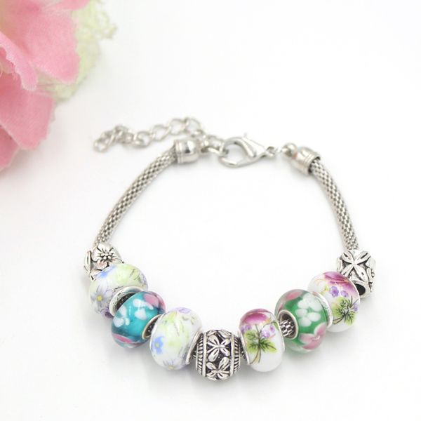 new arrival bracelet flower pattern lapmwork murano glass bead european style charm bracelet for women gift jewelry, Golden;silver
new arrival bracelet flower pattern lapmwork murano glass bead european style charm bracelet for women gift jewelry, Golden;silver